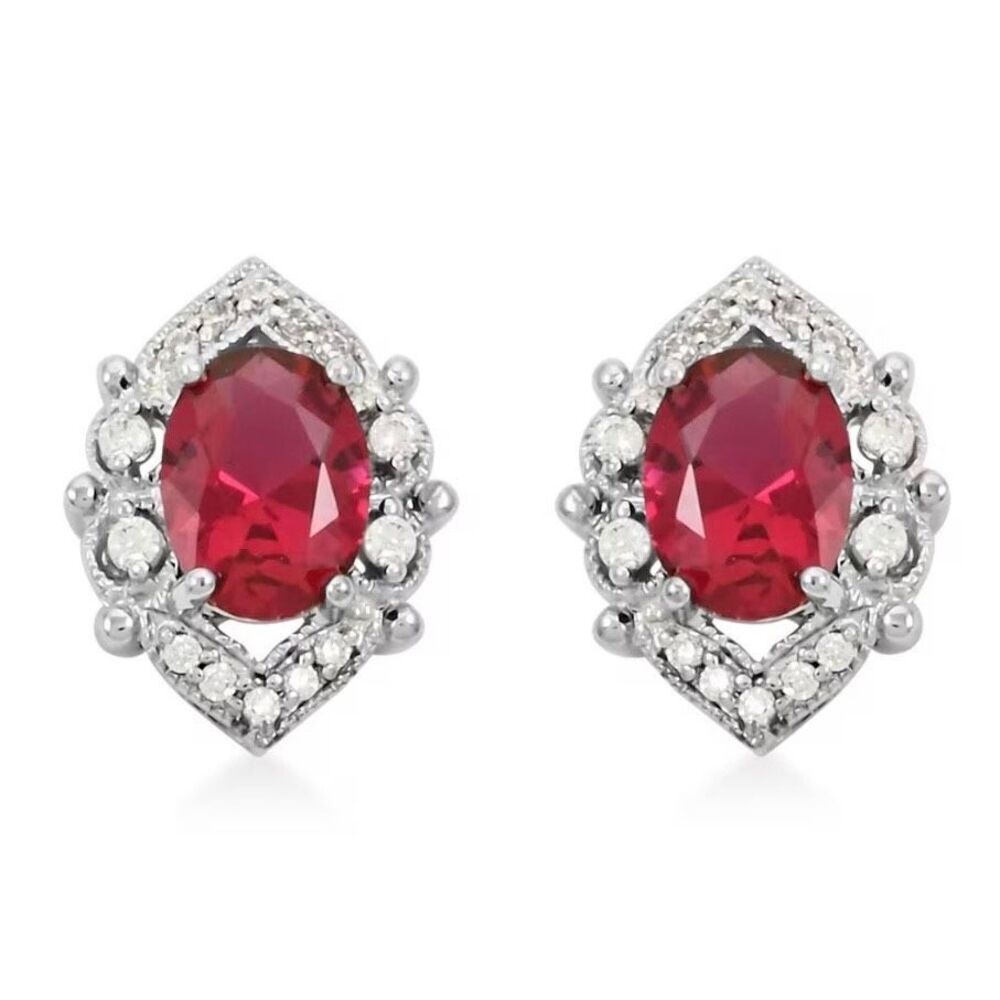 Simulated Ruby and Simulated Diamond 3.60 ctw Stud Earrings